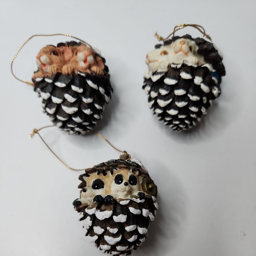 Christmas Ornaments Woodland Pinecone Forest Animals Ornaments - set of 3